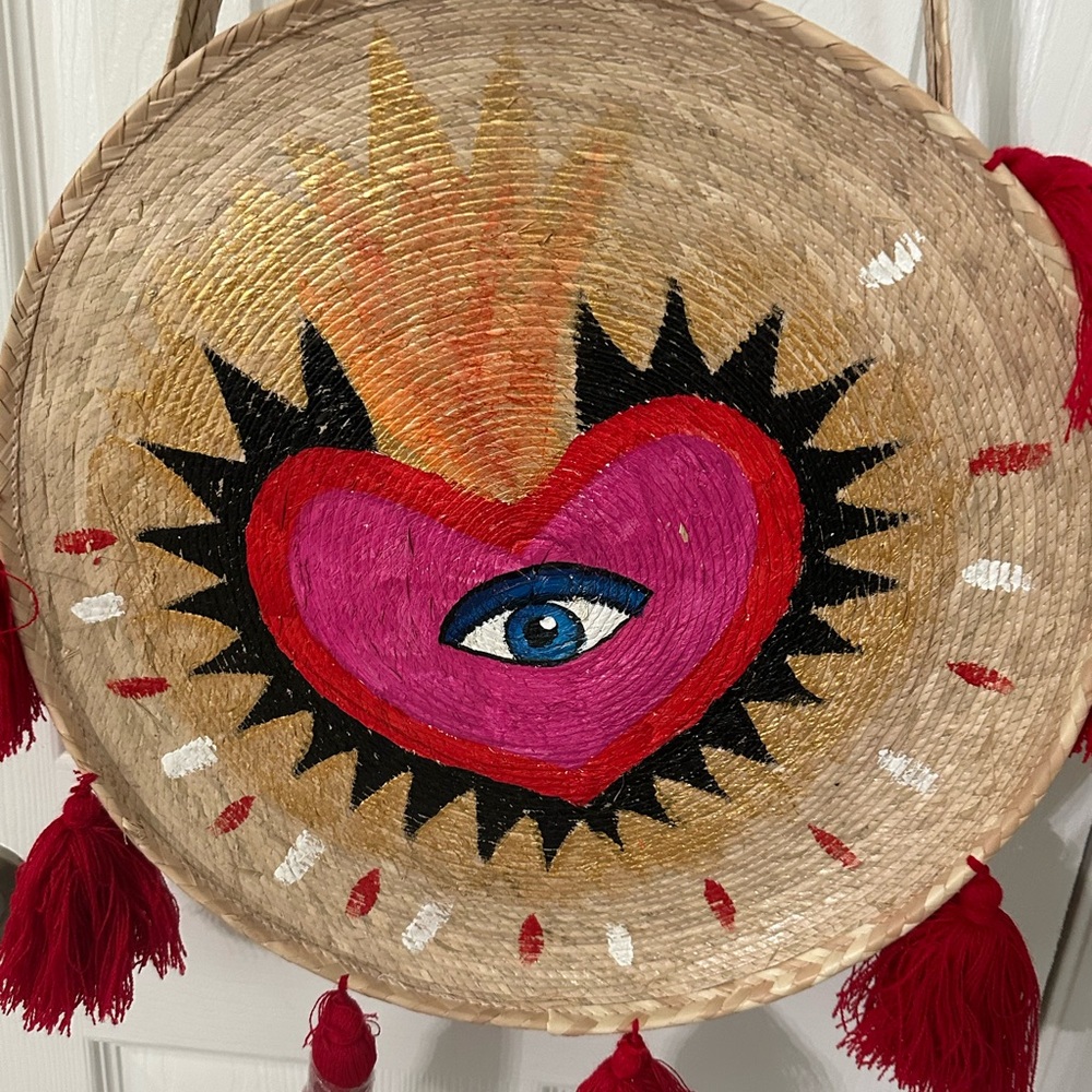 Handcrafted Woven Wall Art with Eye and Heart Design